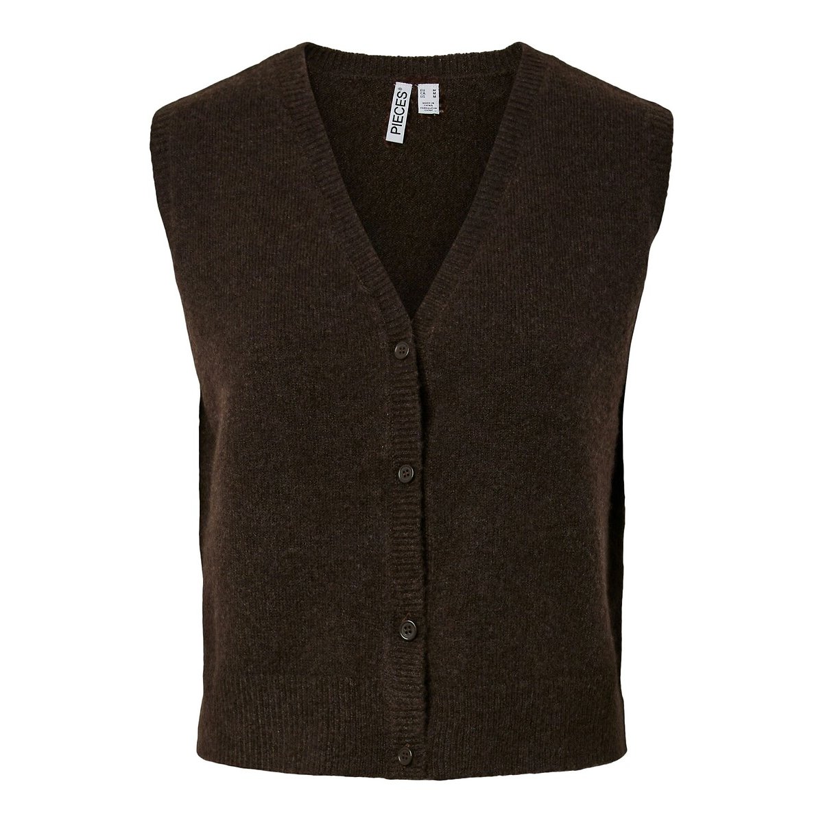 Gilet sans manches col V marron chocolat, PIECES