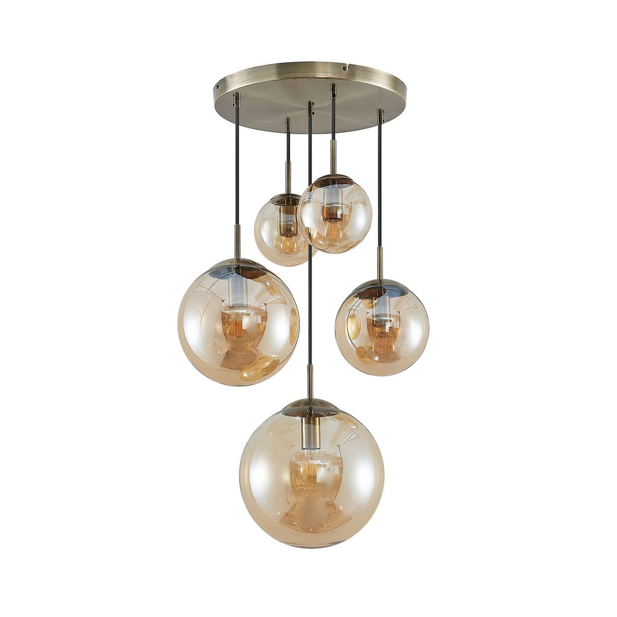Suspension en verre vintage, Teeja ambre, laiton ancien, LINDBY