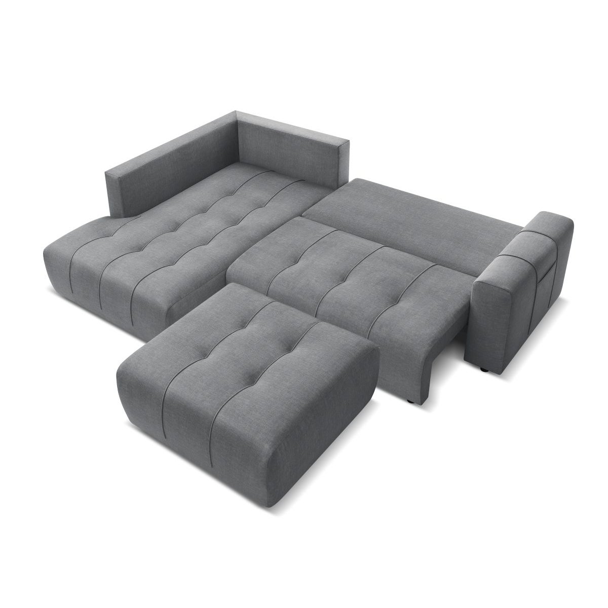 Canapé d'angle convertible 4 places en velours avec pouf, ARSENE gris foncé, BOBOCHIC