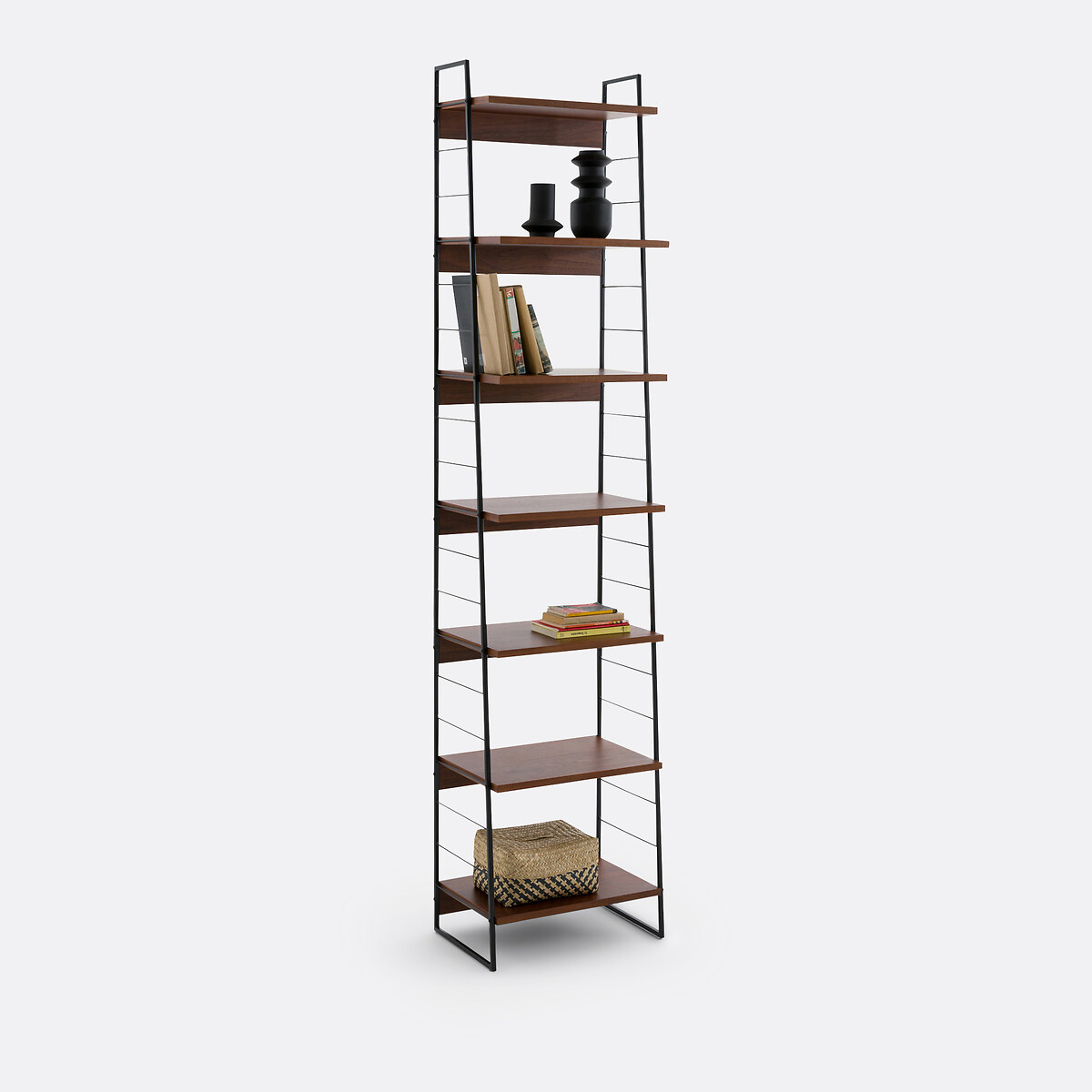 Bibliothèque, en métal acier et plaqué noyer, hauteur 220 cm, WATFORD noyer/noir, LA REDOUTE INTERIEURS