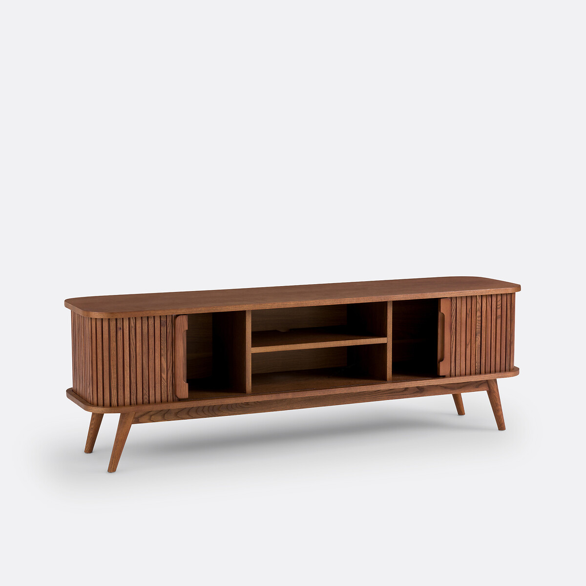 Meuble TV en frêne et plaqué, 2 portes coulissantes, largeur 160 cm, WAPONG noyer, LA REDOUTE INTERIEURS