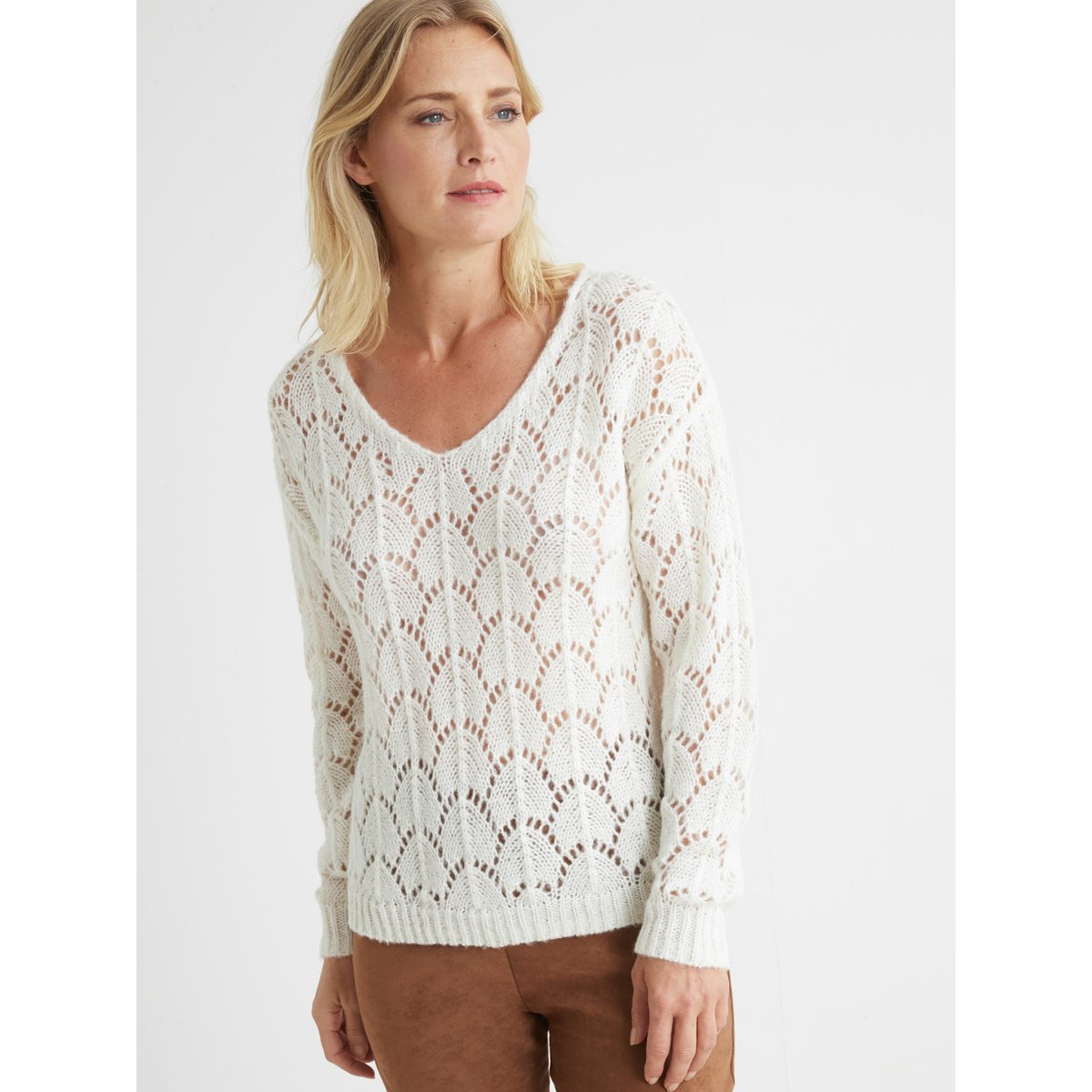 Pull fantaisie avec mohair et laine ecru, DAXON