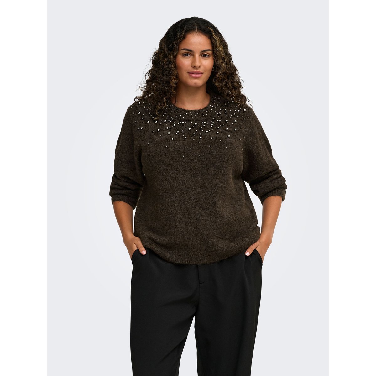 Pull En Maille coffee bean, ONLY CARMAKOMA