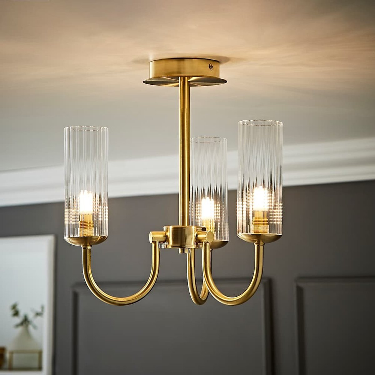 Caryn 3-Light Chandelier Ceiling Light with Ribbed Glass Shades gold-coloured, SO'HOME