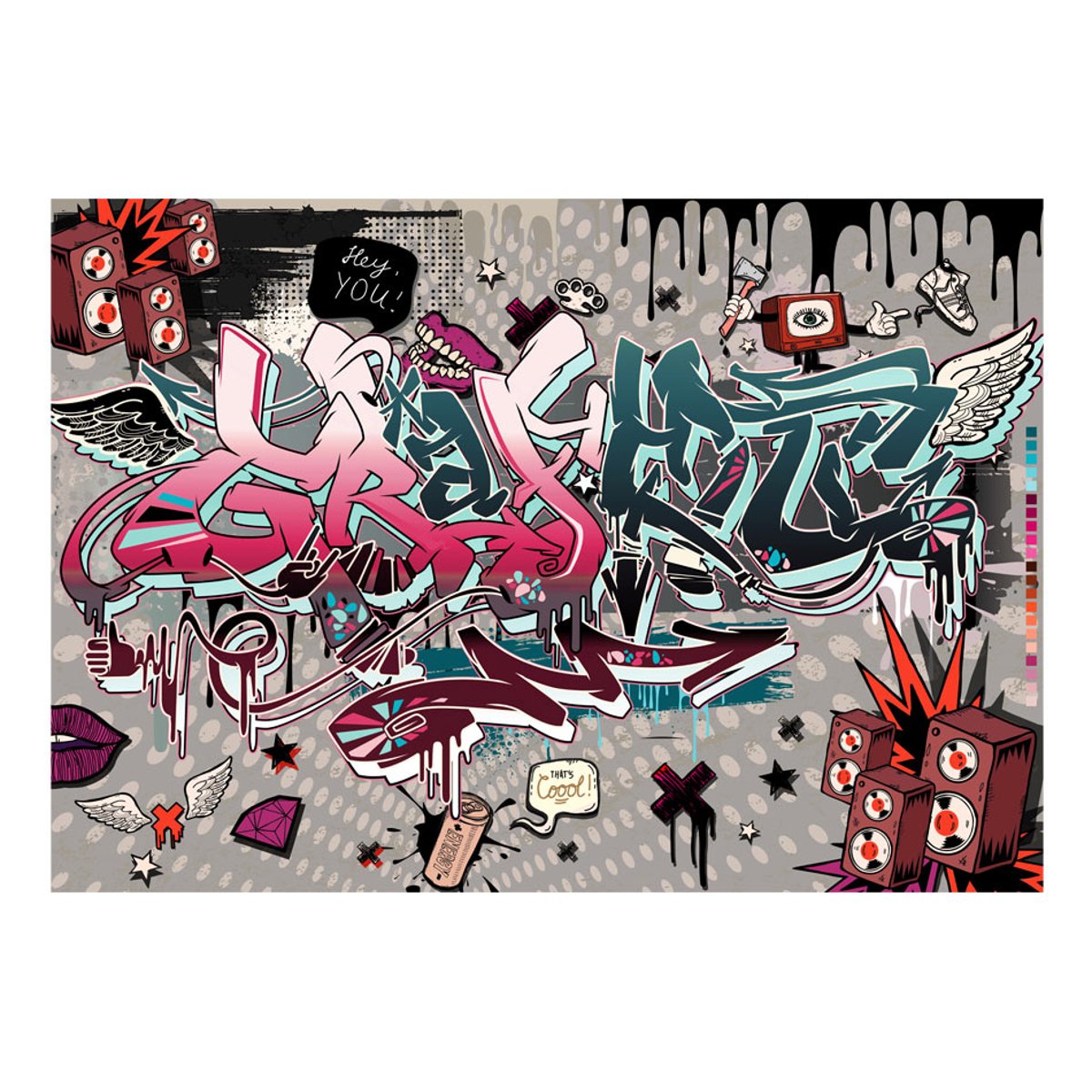 Papier peint intissé panoramique Street art Graffiti: hey You! multicouleur, EDEN