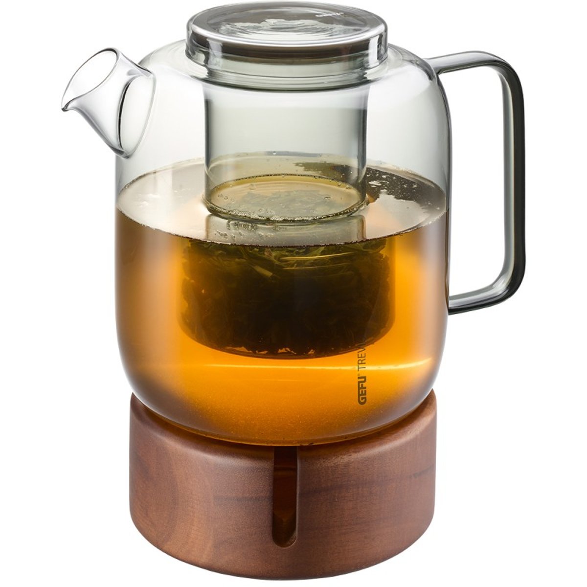 Théière, 1.500 ml avec réchaud trevio argent/ transparent, GEFU