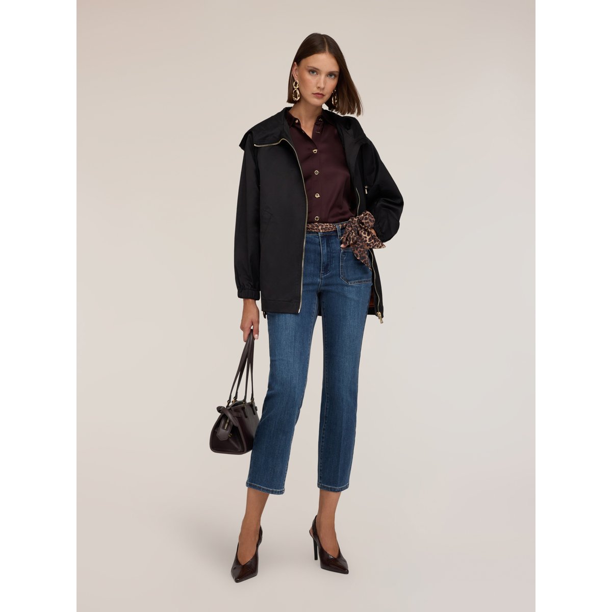 Jean cropped taille haute avec ceinture animalier. bleu, MOTIVI