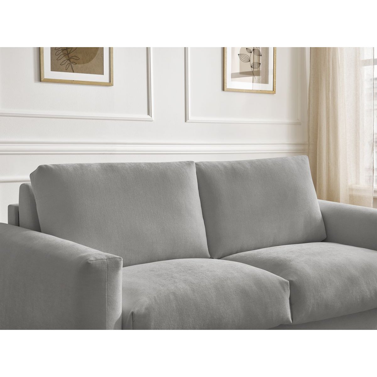 Canapé droit convertible 3 places en tissu lisse couchage 140x200 cm, COCOONE gris, BOBOCHIC