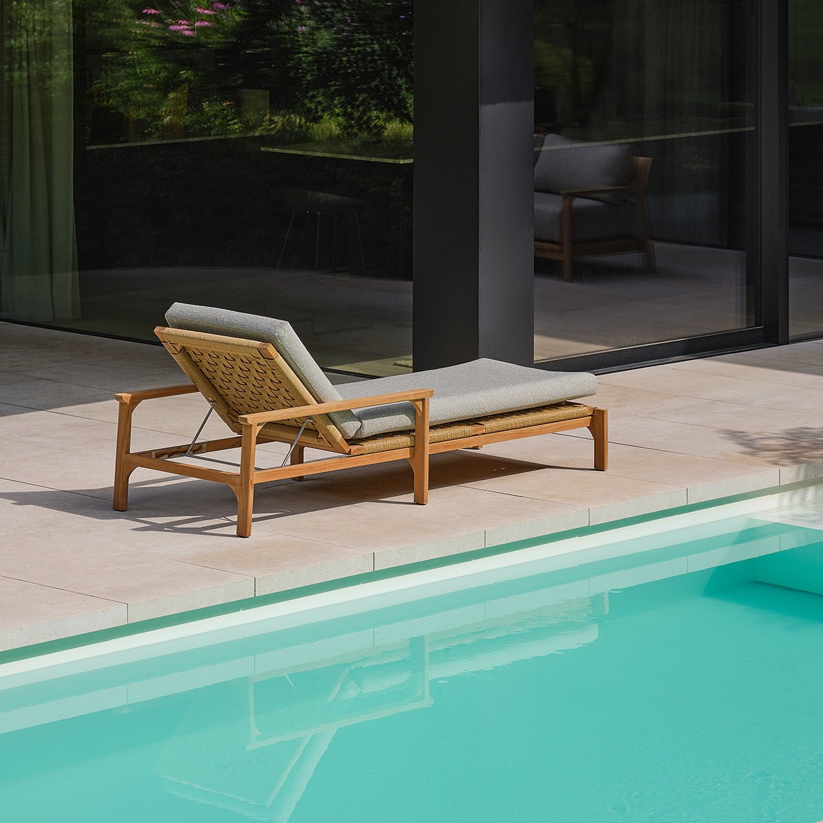 Bain de soleil inclinable en teck avec coussins gris chiné PIANA gris_chine, BERAH GETAH