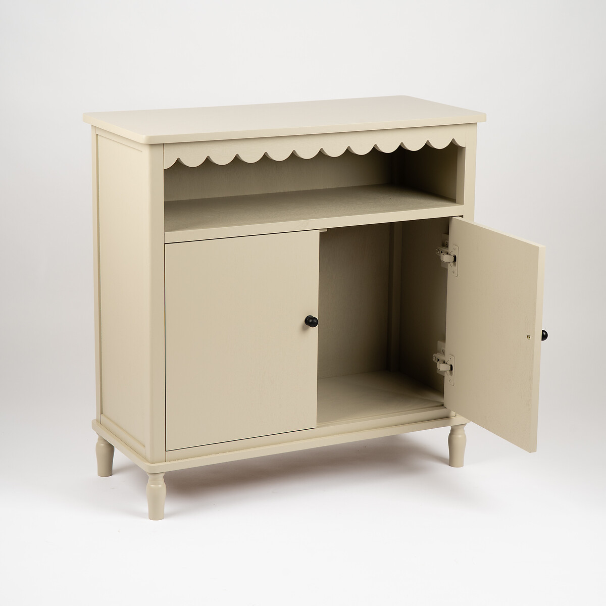 Elms Scalloped Edge 2 Door Cabinet raw linen, SO'HOME