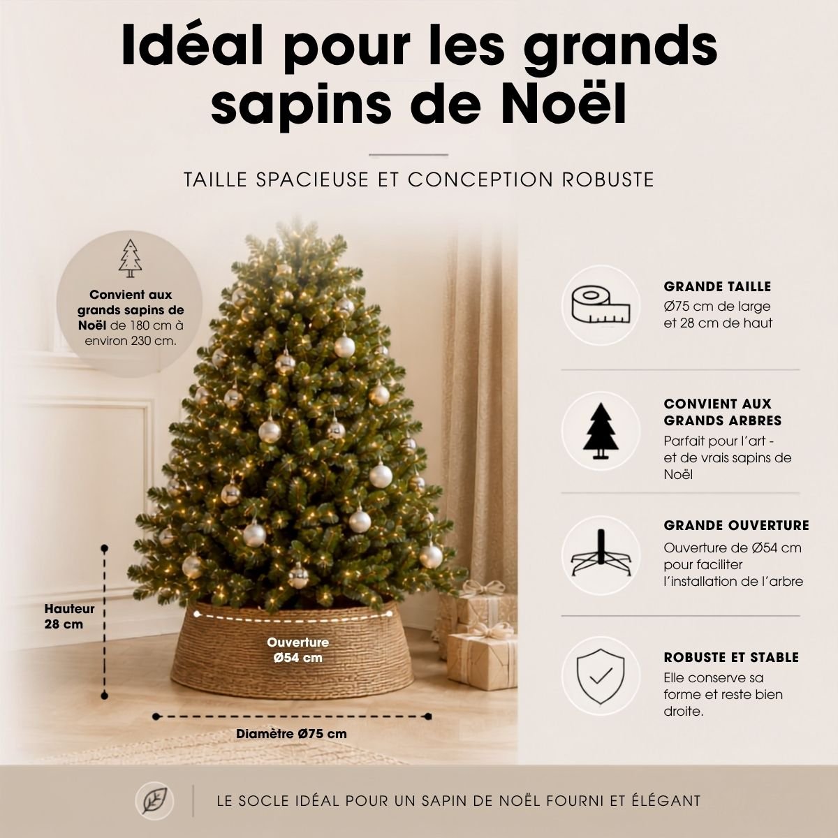 Cache-pied de sapin de Noël L brun, MICA DECORATIONS