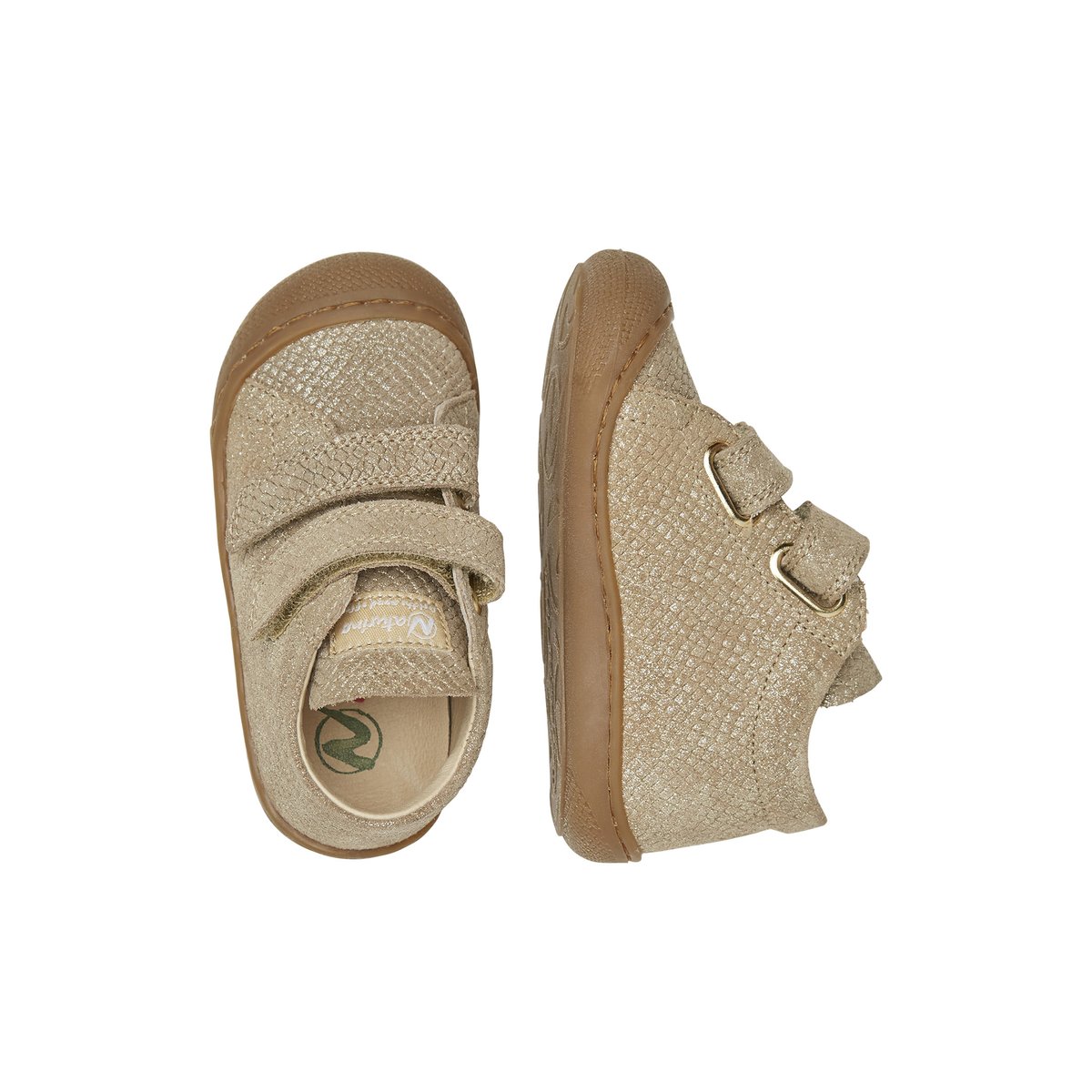 Chaussons premiers pas en suède lamé COCOON VL platine, NATURINO