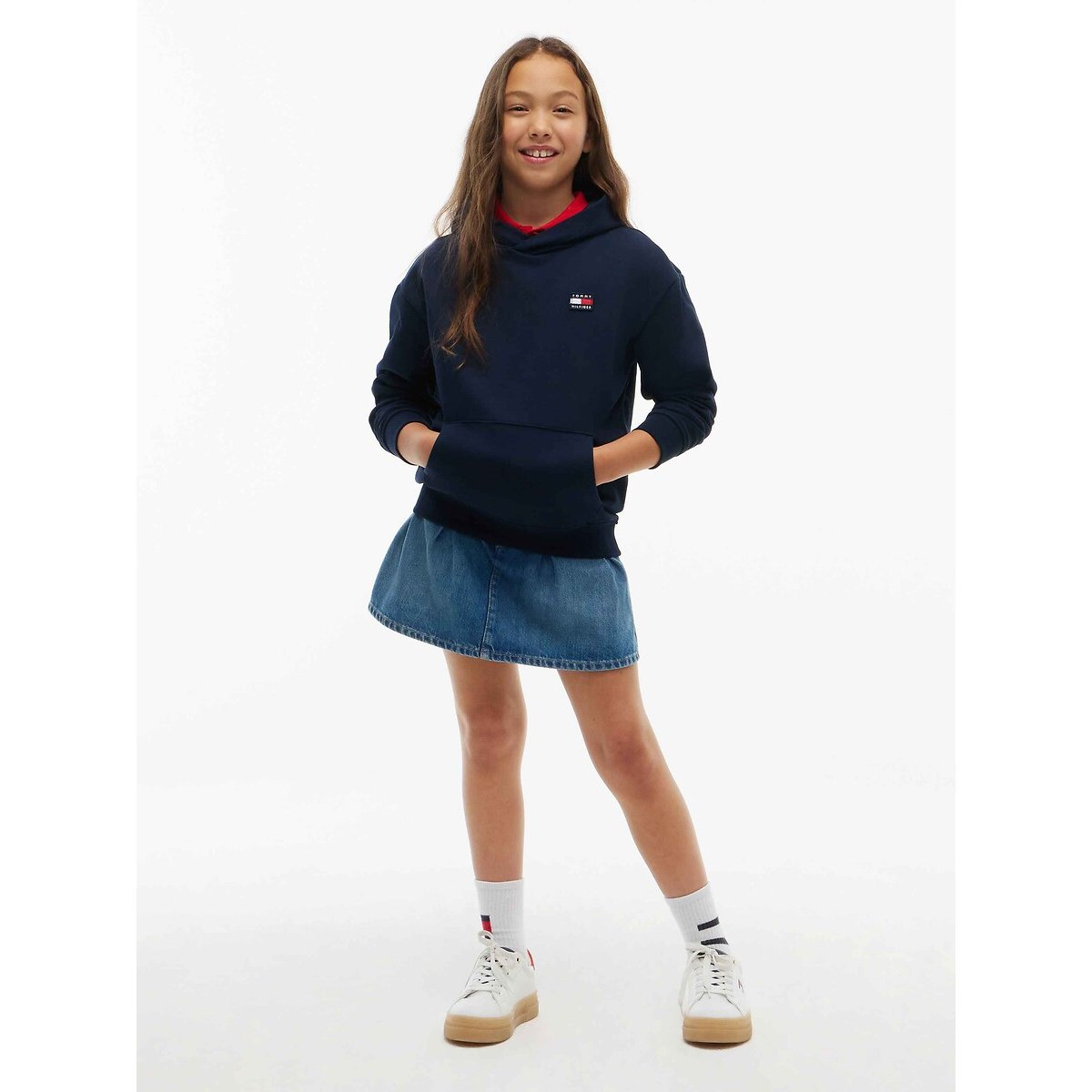 Felpa con cappuccio, logo ricamato blu marino, TOMMY HILFIGER