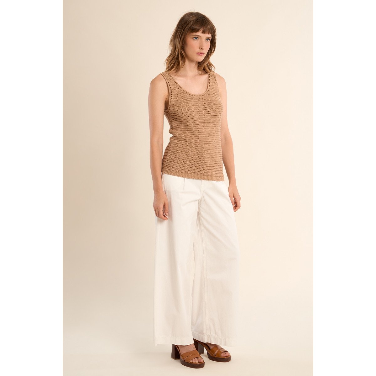 Débardeur en maille crochet beige, MOLLY BRACKEN