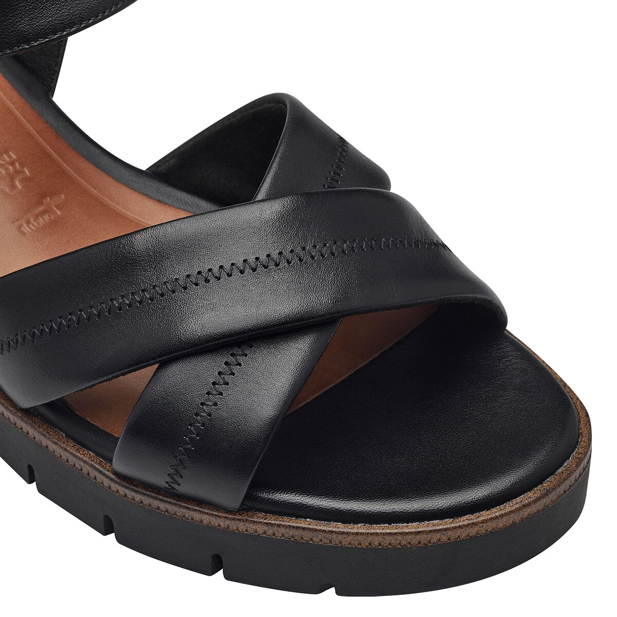 Sandalen met sleehak, in leer. zwart, TAMARIS