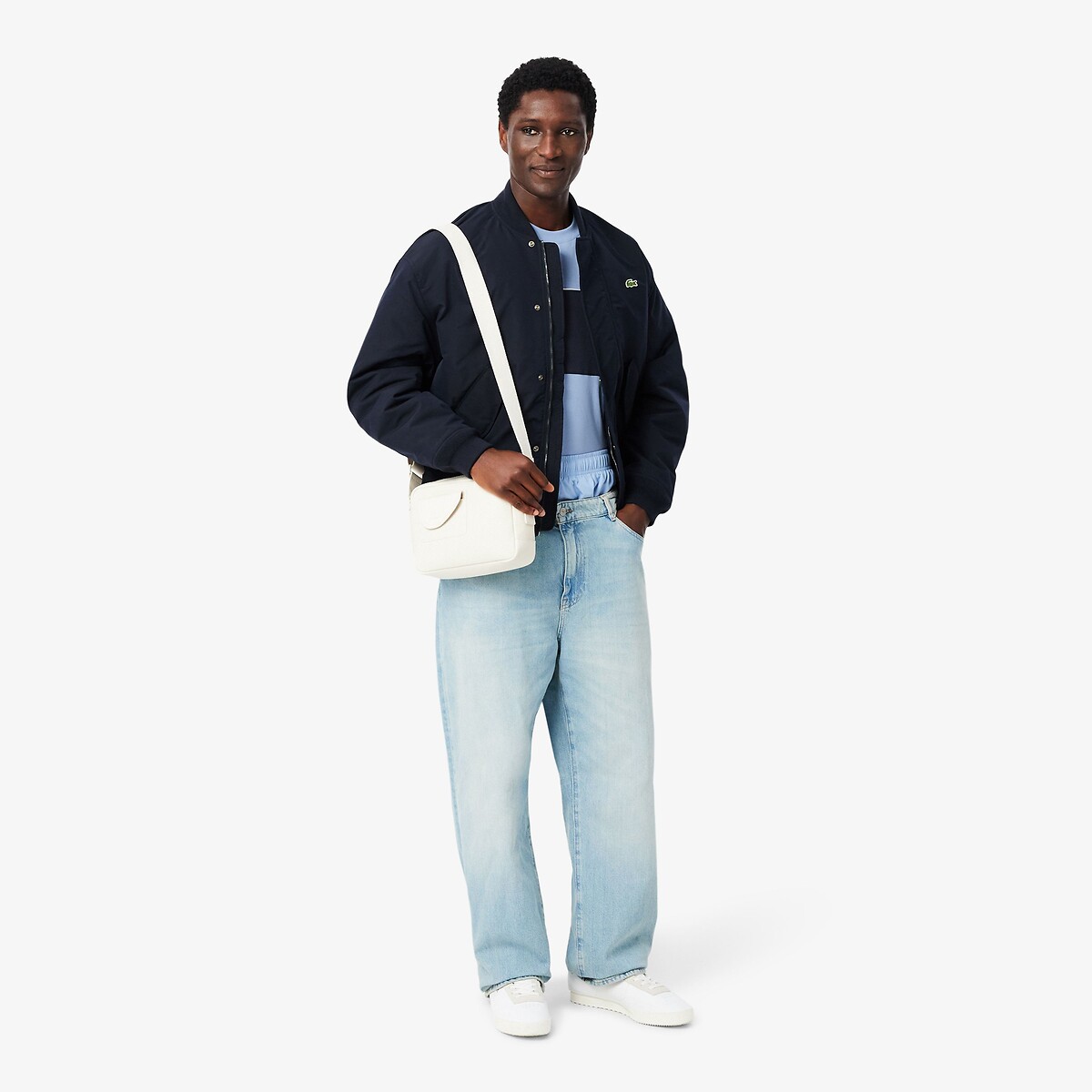T-shirt classic fit, in cotone, color-block azzurro, LACOSTE