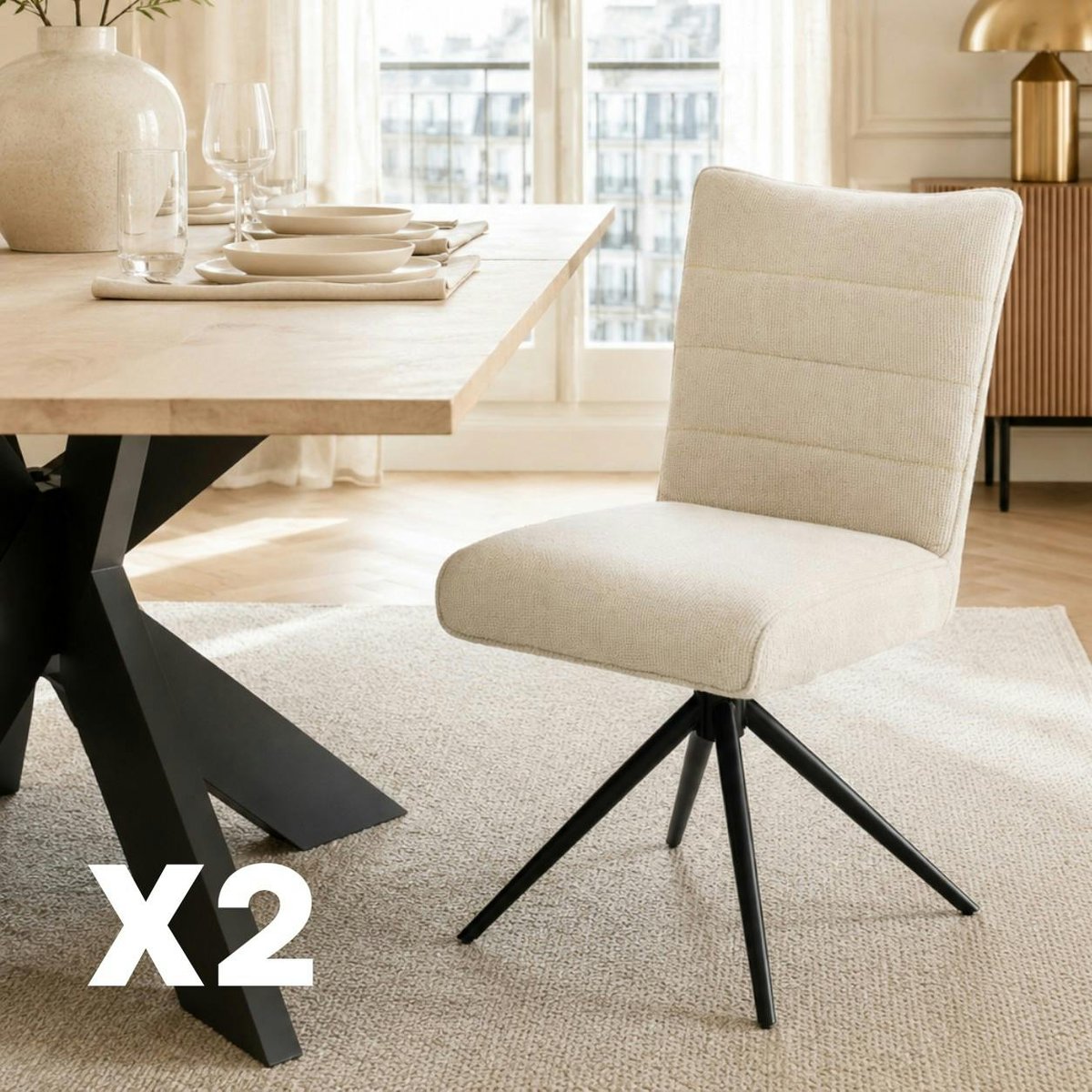 Chaise en tissu texturé pivotante (lot de 2) RIVANO beige, PIER IMPORT