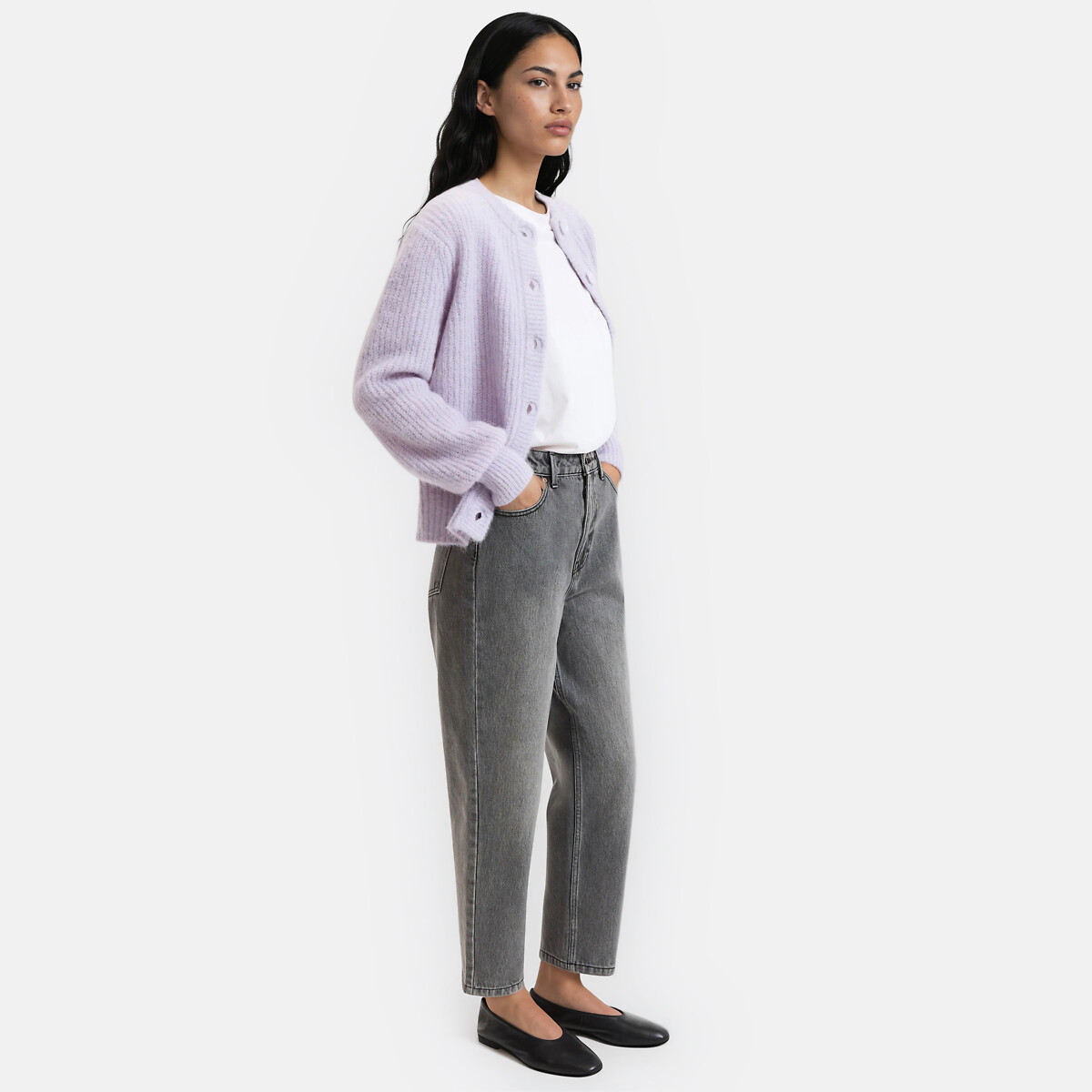 Jean mom en coton bio, Signature PAULINE gris, LA REDOUTE COLLECTIONS