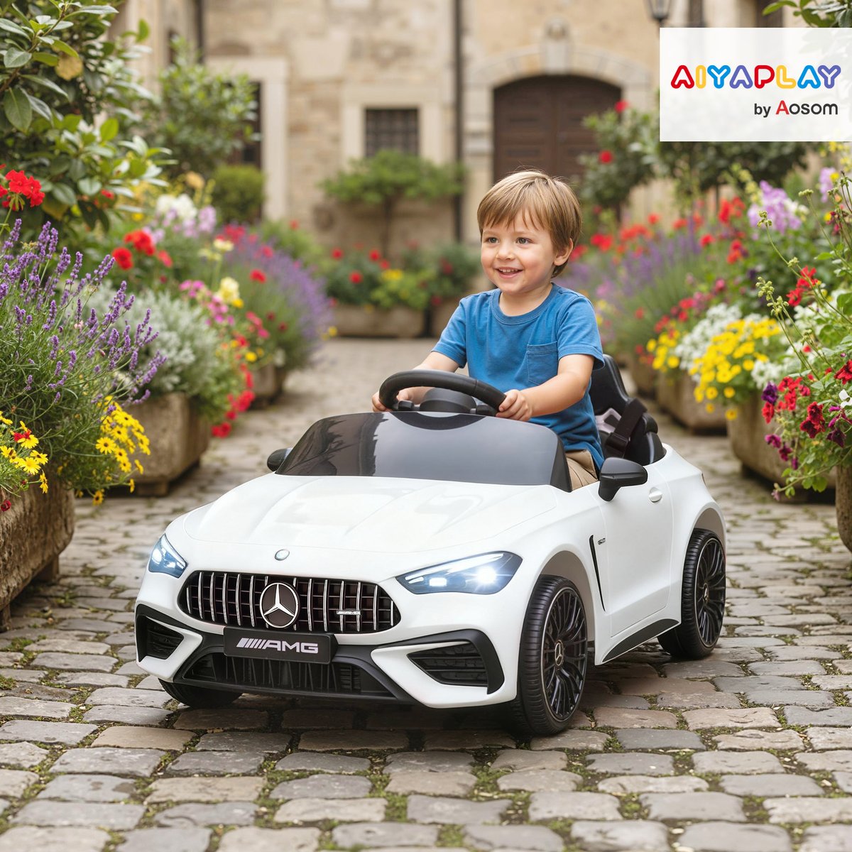 Voiture électrique à conducteur assis PP blanc, AIYAPLAY