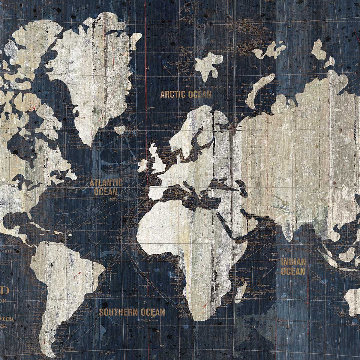Affiche carte du monde voies navigables affiche + cadre en bois - noir, HEXOA