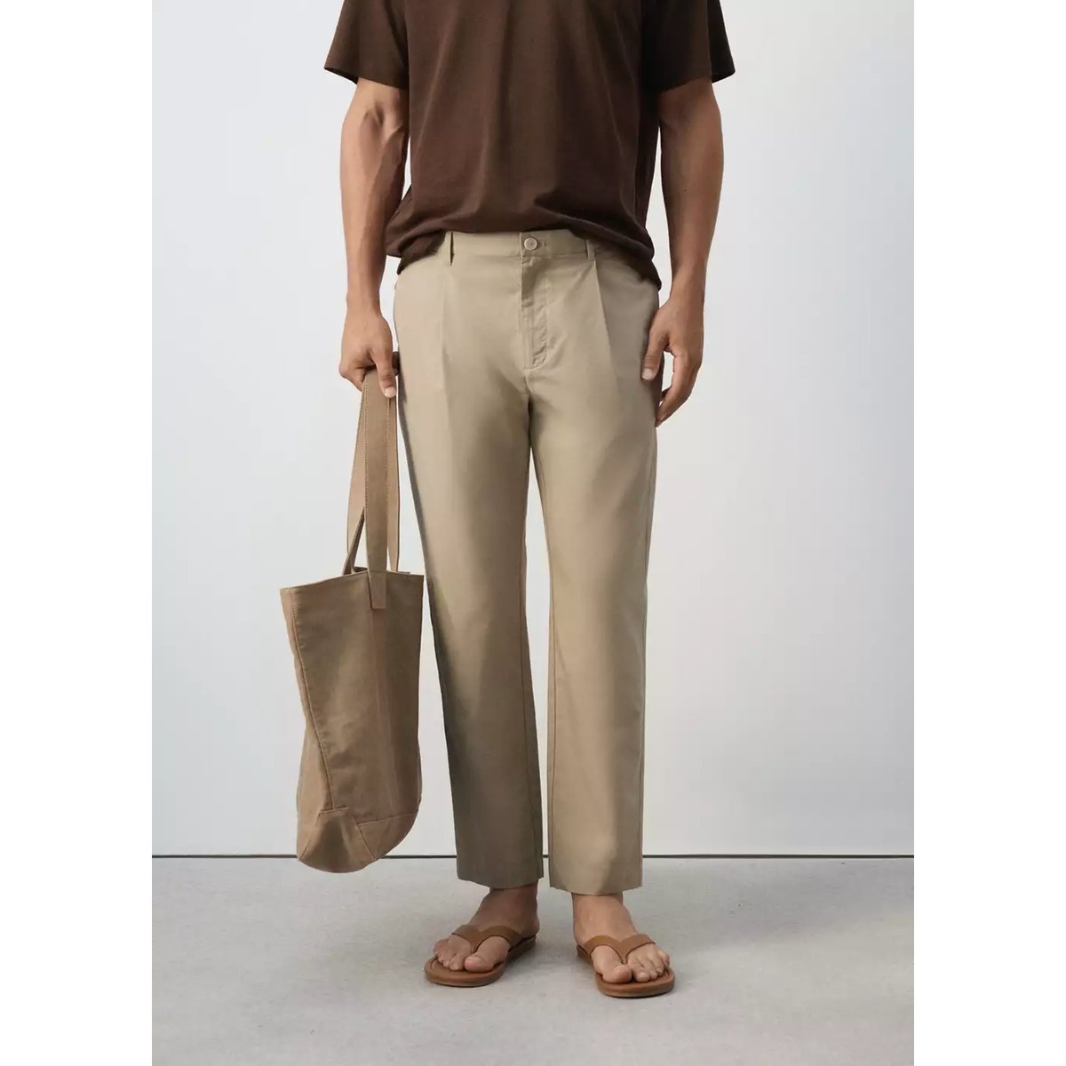 Pantalon coupe regular en mélange de coton et lyocell beige, MANGO MAN