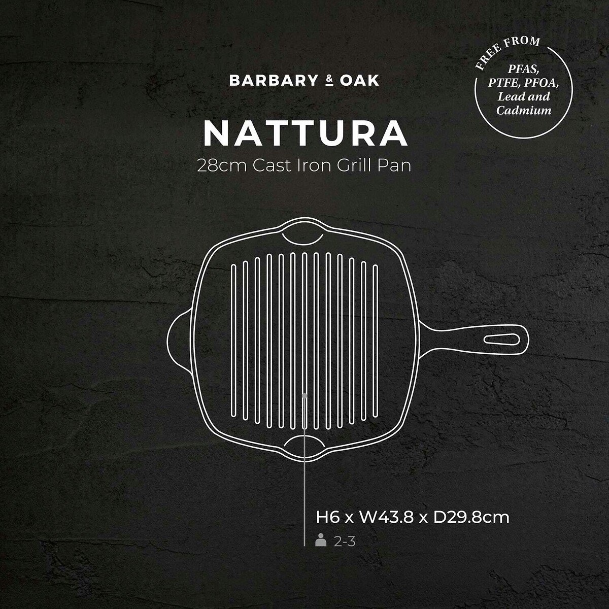 26cm Nattura Cast Iron Grill Pan taupe, BARBARY & OAK