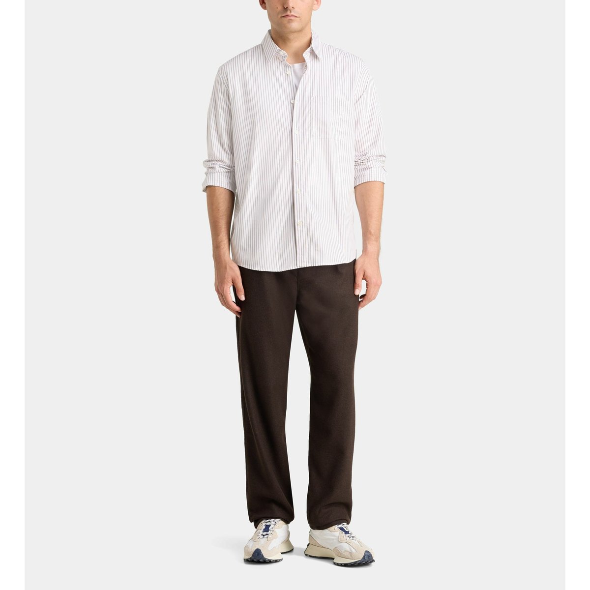 Chemise rishtri 5 rayée en coton blanc et marron, GALERIES LAFAYETTE