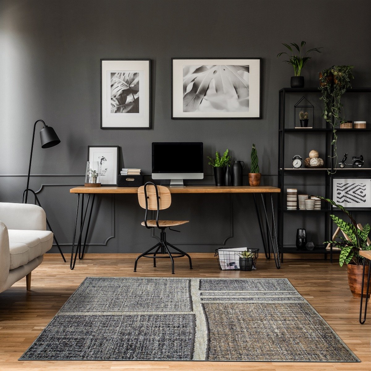 Tapis extra-doux motif quadri   RECYCLE QUADRI gris, THE DECO FACTORY