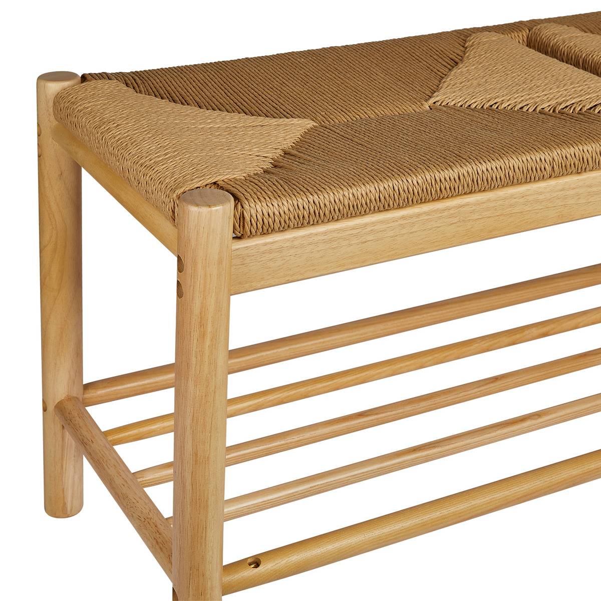 Banc en bois d'hévéa assise en corde tressée MAESI beige, ATMOSPHERA