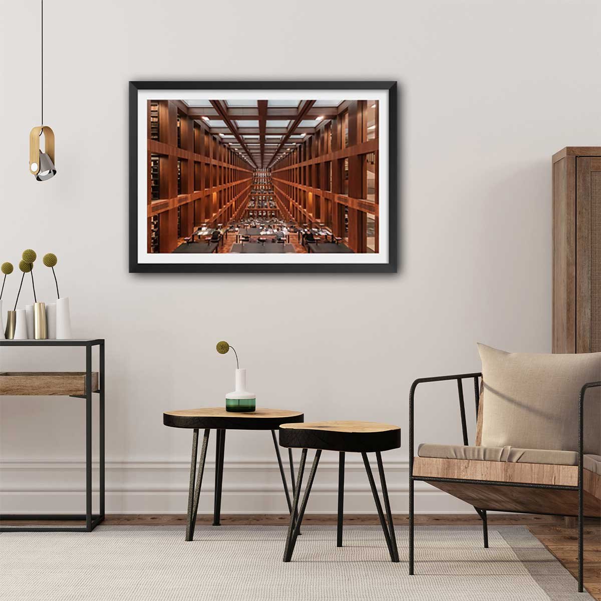 Affiche photo library in berlin - affiche + cadre en bois - noir, HEXOA