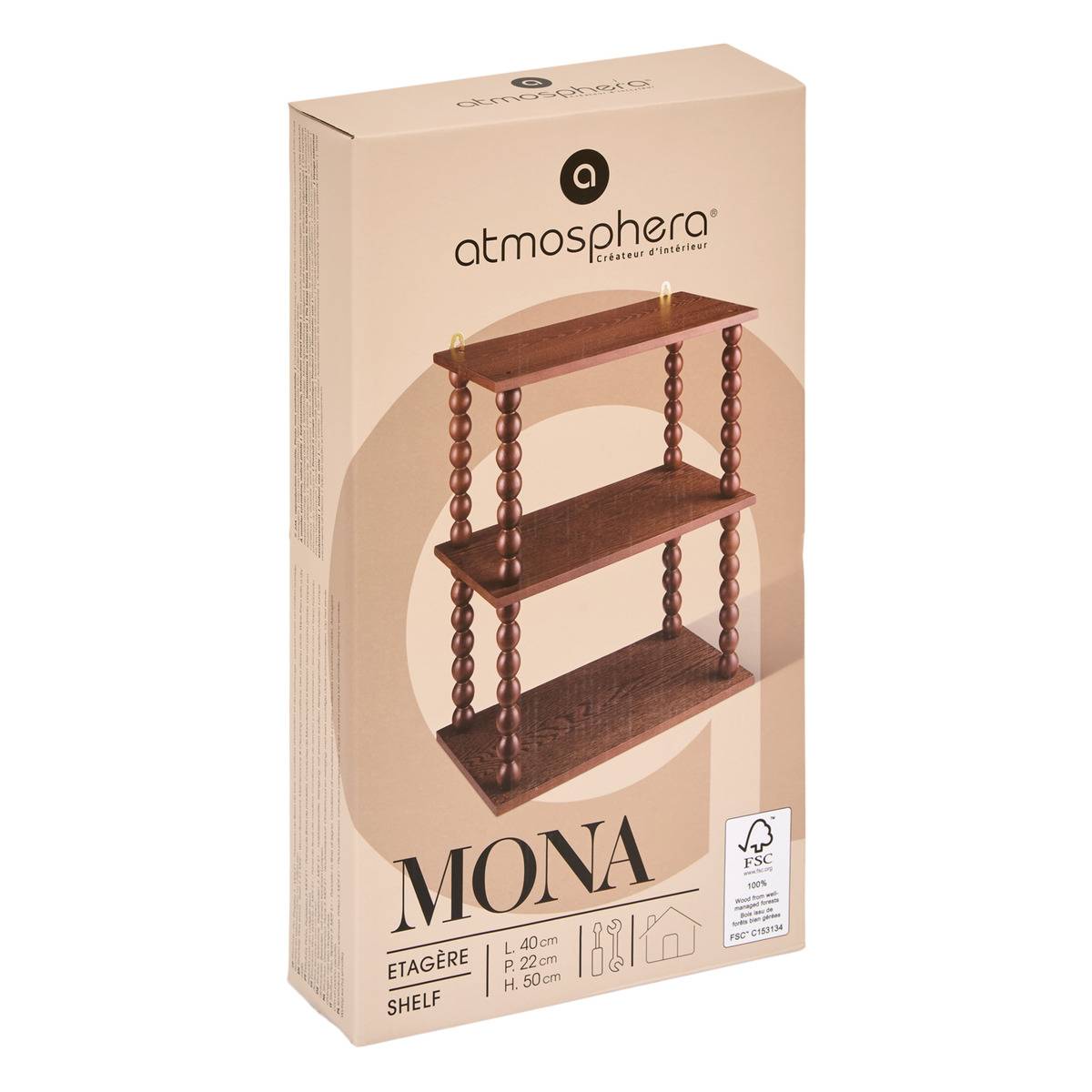 Étagère rectangulaire en pin MONA marron, ATMOSPHERA