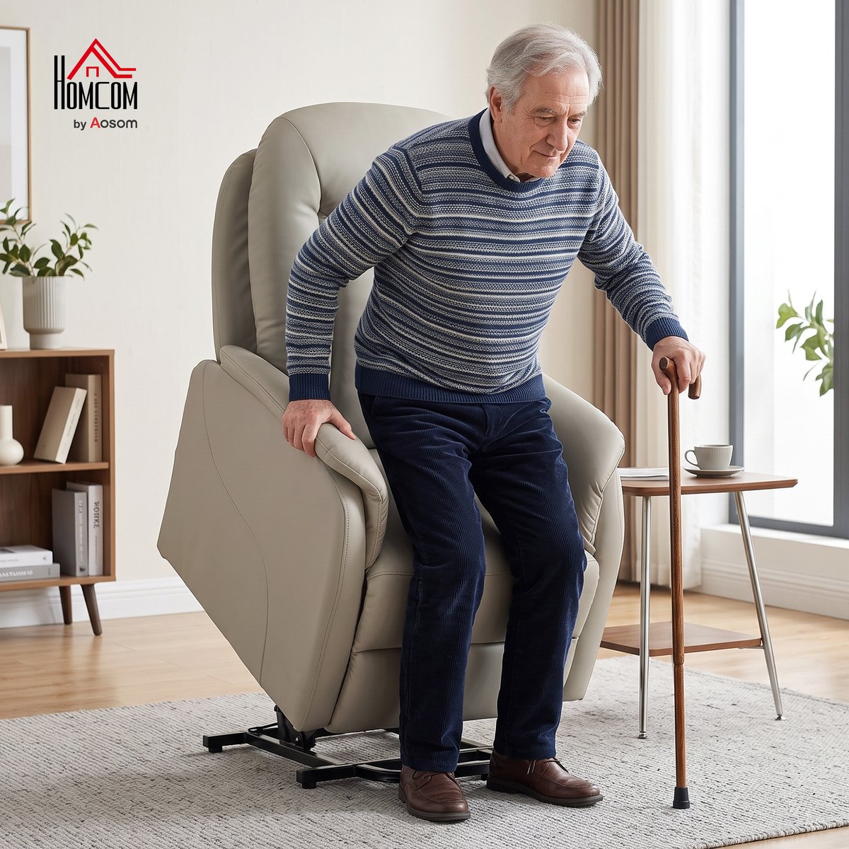 Fauteuil releveur multifonctionnel PU Gris gris clair, HOMCOM