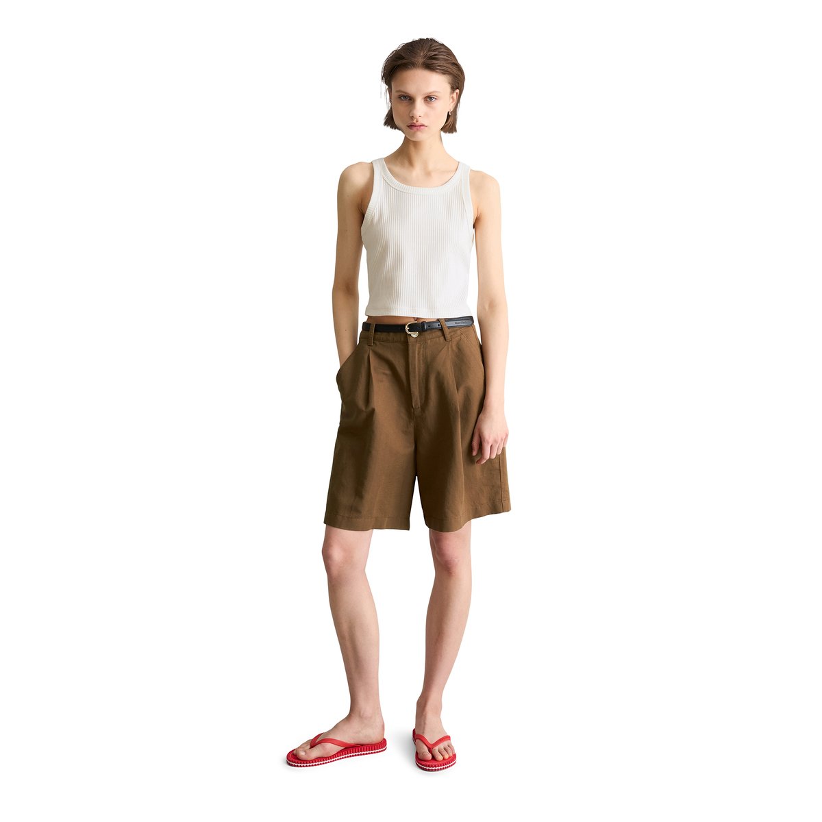 Top côtelé slim cropped en jersey stretch blanc, MARC O’POLO DENIM
