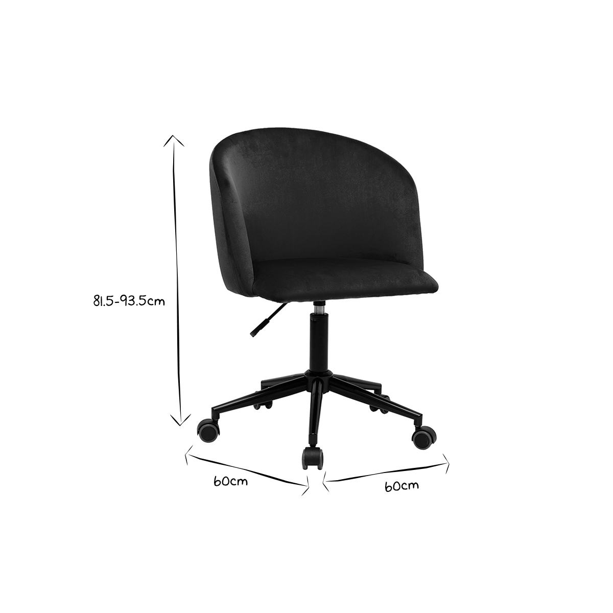 Chaise de bureau à roulettes en tissu velours bleu pétrole et métal noir VANITY bleu pétrole, MILIBOO