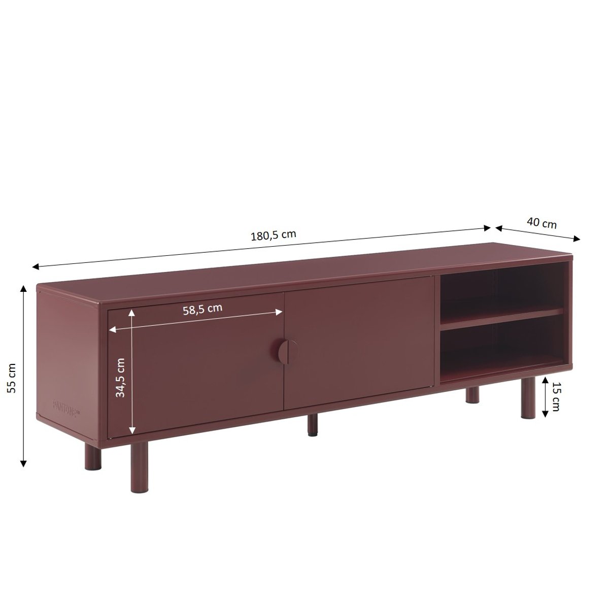 Meuble TV en acier 2 portes bordeaux, PANTONE