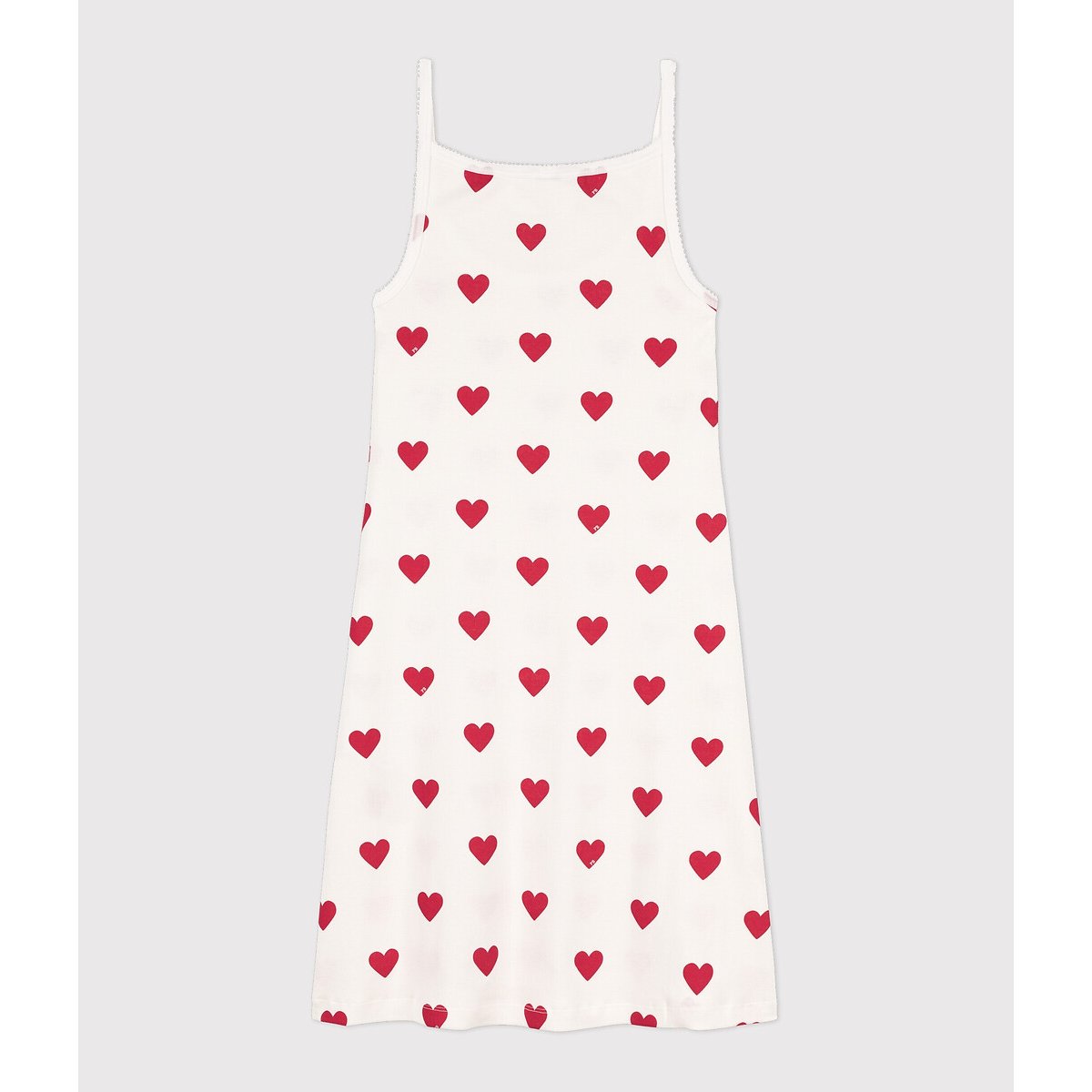 Heart Print Cotton Nightie red/white, PETIT BATEAU