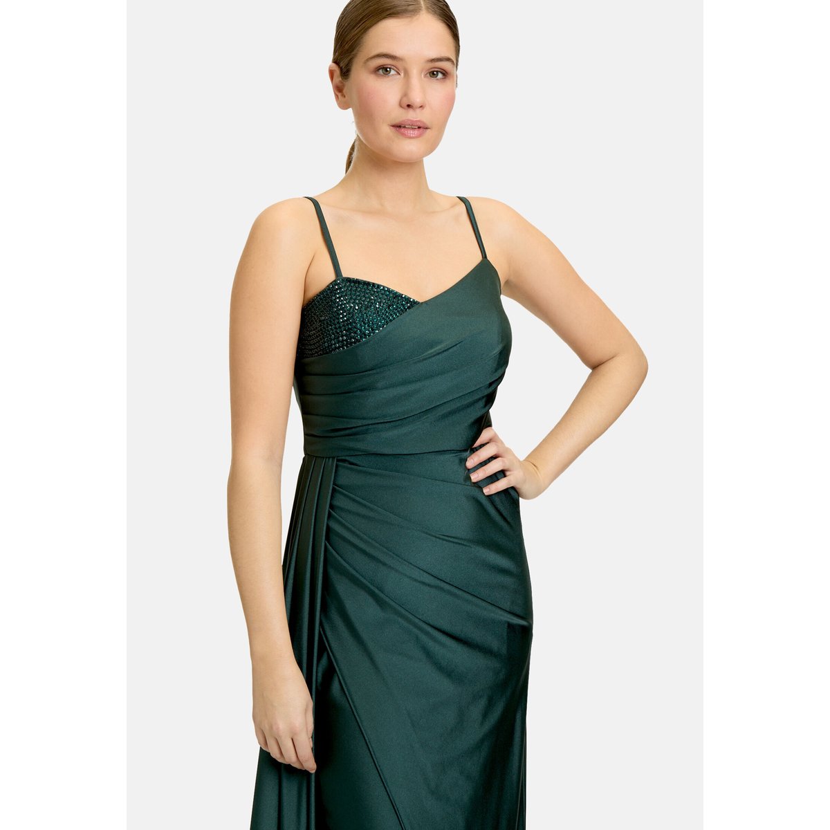 Robe de soirée à pierres fantaisie dusty slate, VERA MONT