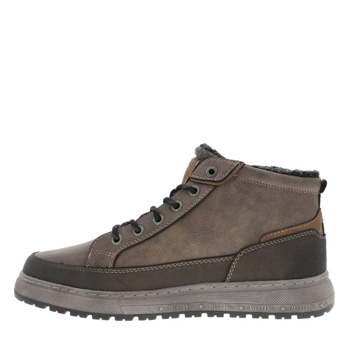 Sneakers montantes brunes à talon plat et logo embossé munies de lacets brun, MUSTANG