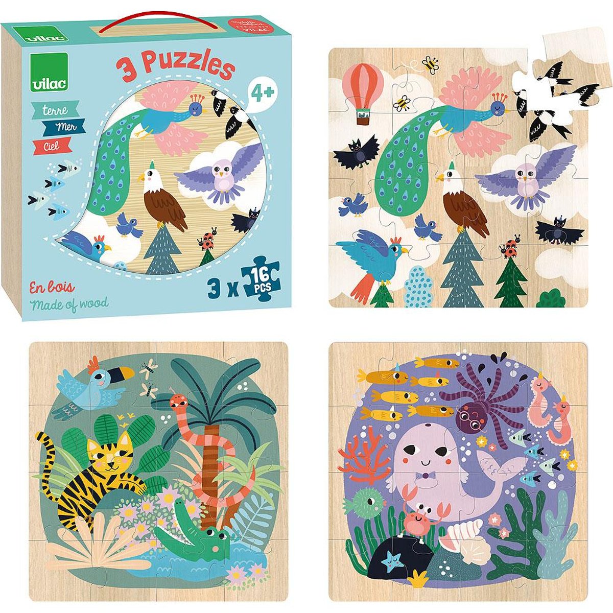 3 puzzles Terre Mer Ciel bleu, VILAC