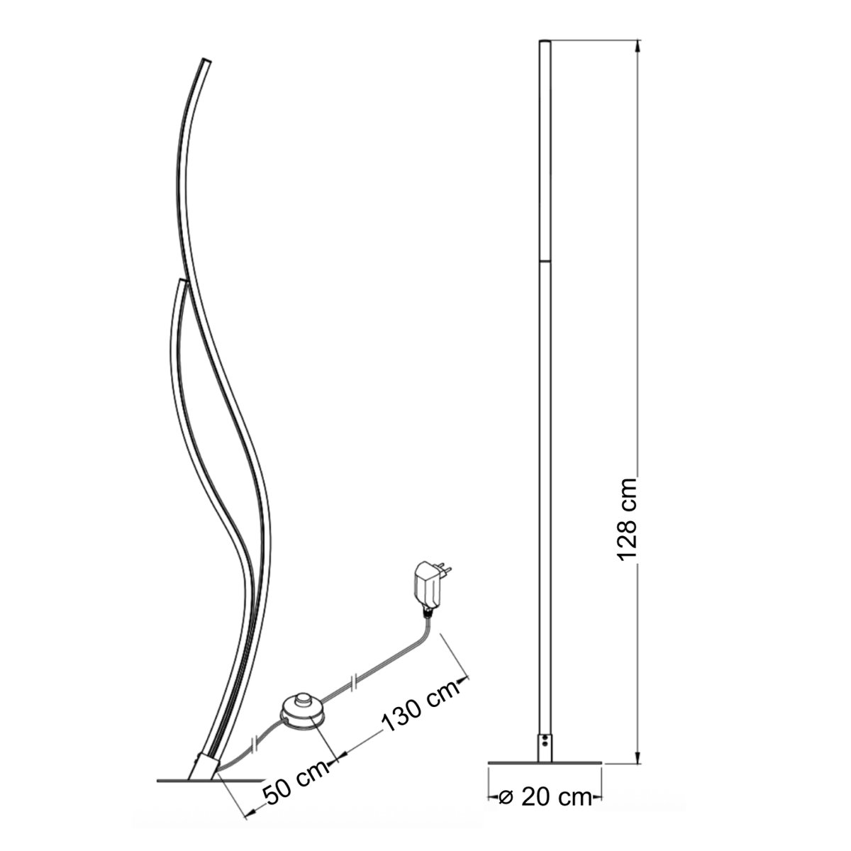 Lampadaire LED ondulé dimmable - YSORIA noir, KOSILUM