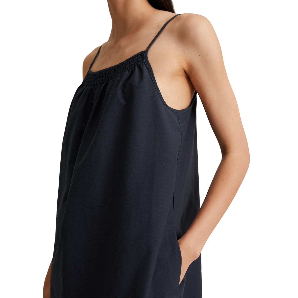 Robe à bretelles spaghetti relaxed en mélange de coton organique bleu foncé, MARC O’POLO DENIM