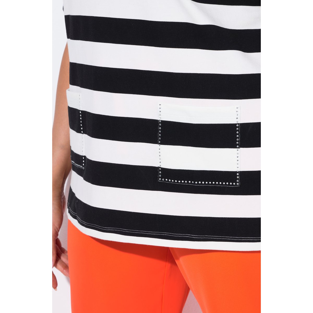 T-shirt rayé avec poches noir, ULLA POPKEN