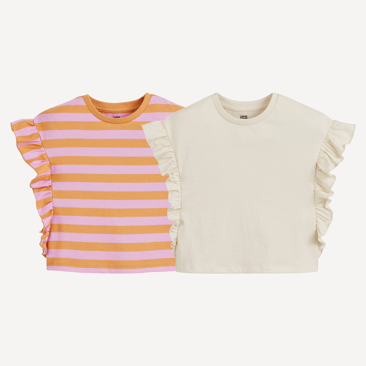 Lot de 2 T-shirts à volants écru + parme/camel, LA REDOUTE COLLECTIONS