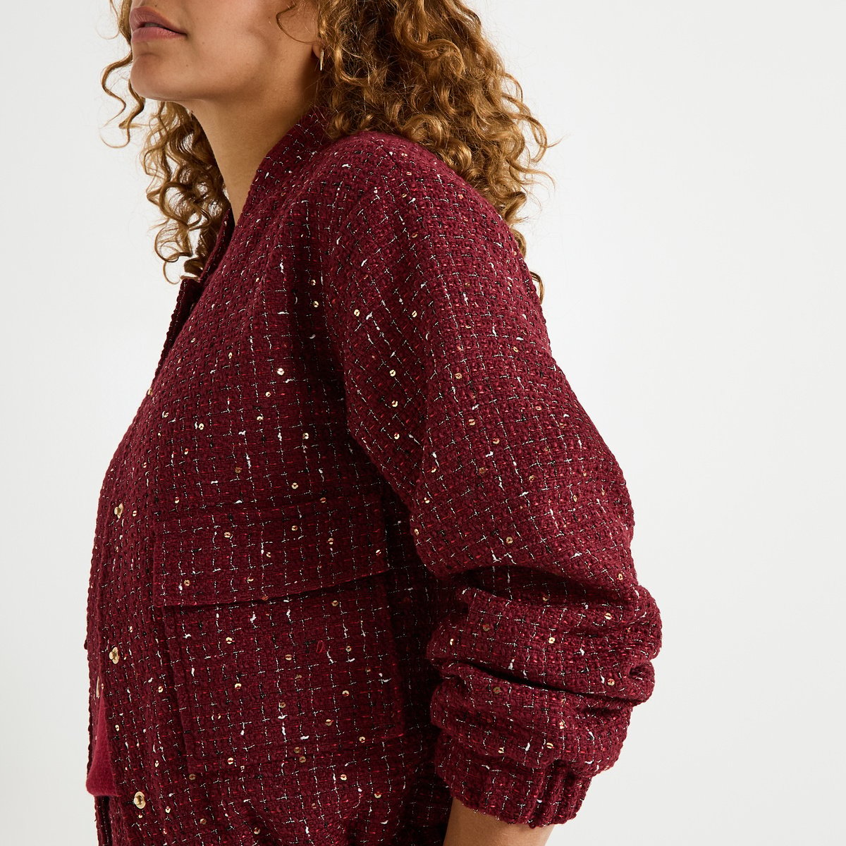 Blouson en tweed pailleté orange bordeaux, GRAIN DE MALICE