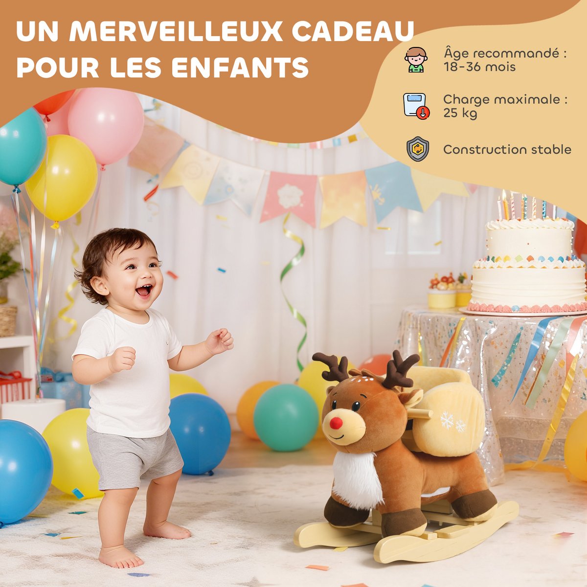 Cheval à bascule pour enfants Polyester marron, AIYAPLAY