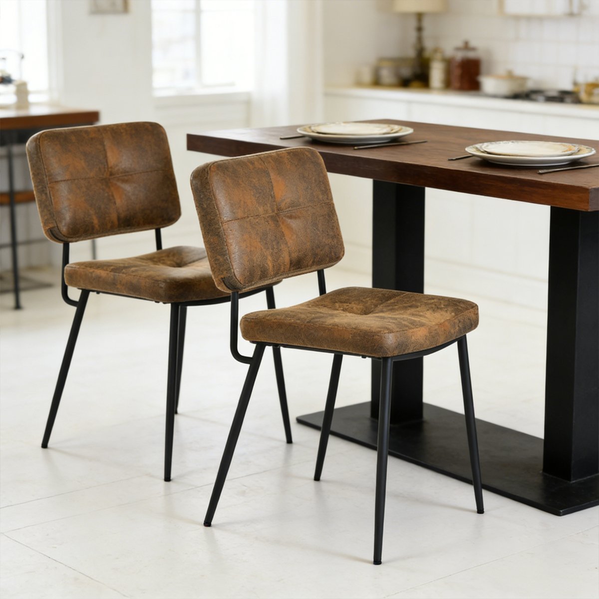 Lot de 2 chaises de salle à manger en marron style vintage rétro, KAROMI marron, MEUBLES COSY