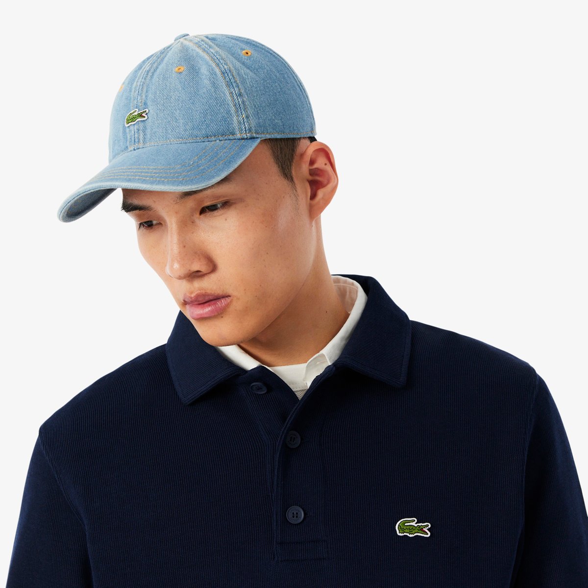 Sweatshirt col polo coton côtelé bleu-166, LACOSTE