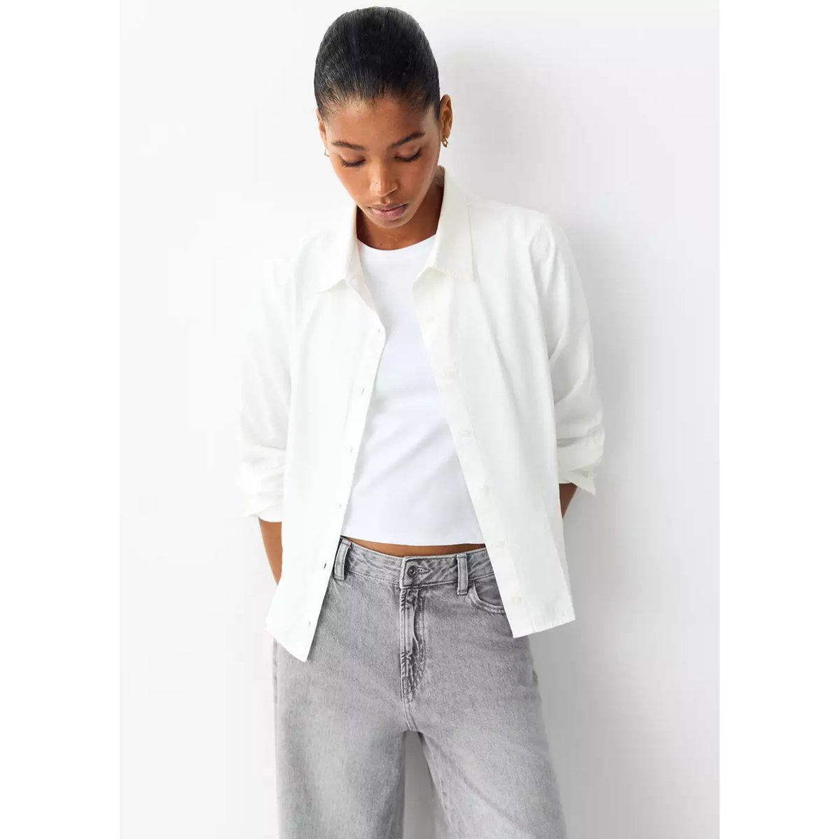 Jean high waist wide leg gris denim, MANGO TEEN