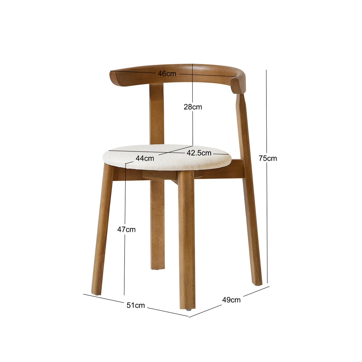 Lot de 2 chaises, bois foncé massif et tissu, SYOTE beige, NORDLYS