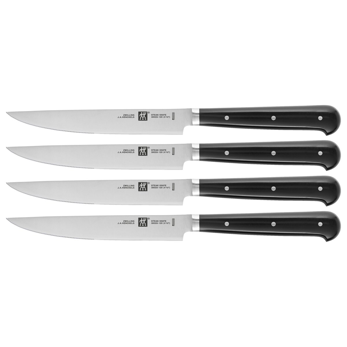 ZWILLING Set de Couteaux À Steak (4 pièces), Longueur : 29 cm, Acier Formule Spéciale, Manche Noir, série Steak-Sets couleur unique, ZWILLING